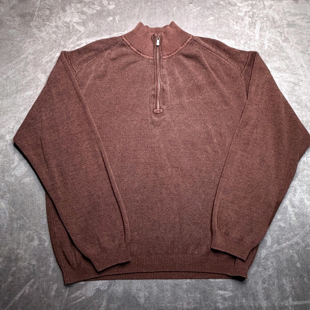 Tommy Bahama Quarter Zip Pullover Mens Sz XL Brown Silk Cotton Blend Mock‎ Neck